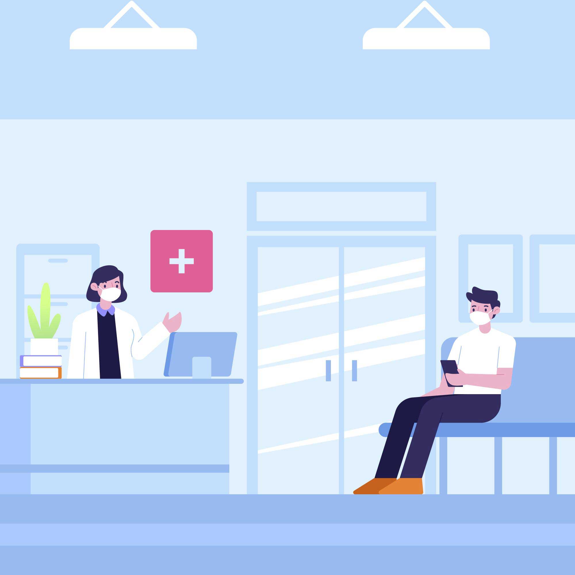 Modern Medical Office with Doctor and Patient in Masks